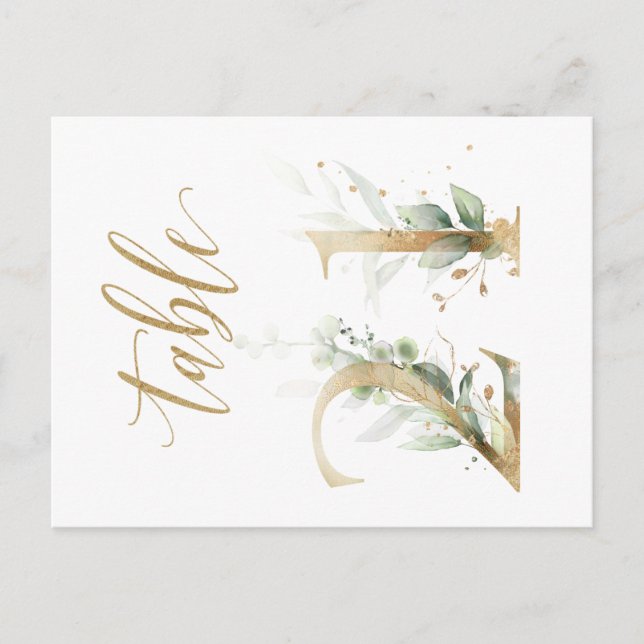 Green & gold foliage, Table 21, Table Number Postcard (Front)