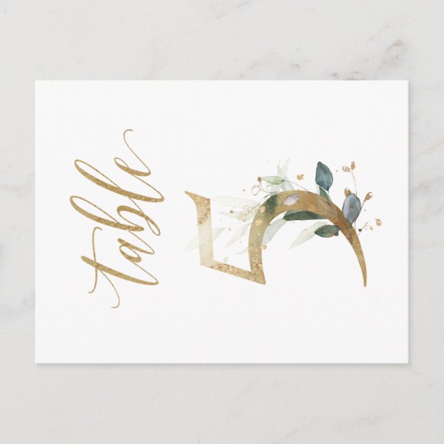 Green & gold foliage, Table 5, Table Number Postcard (Front)