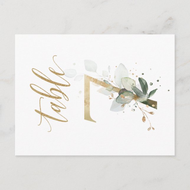 Green & gold foliage, Table 7, Table Number Postcard (Front)