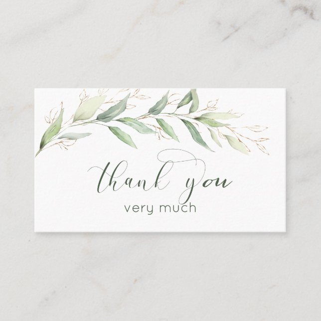 Green & gold foliage Thank You Business Card (Front)