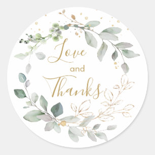 Green & gold foliage Thank you Classic Round Sticker