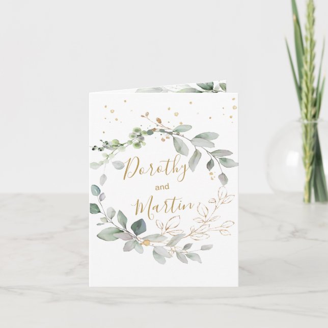 Green & gold foliage Wedding Folded Invitation (Front)