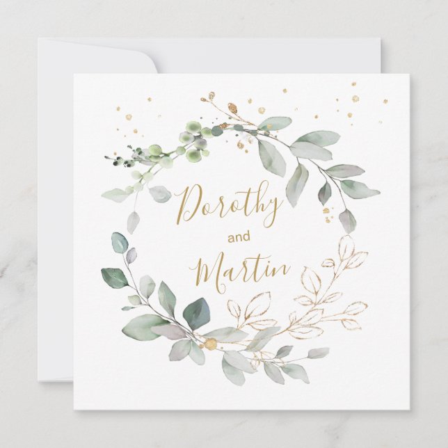Green & gold foliage Wedding Invitation (Front)