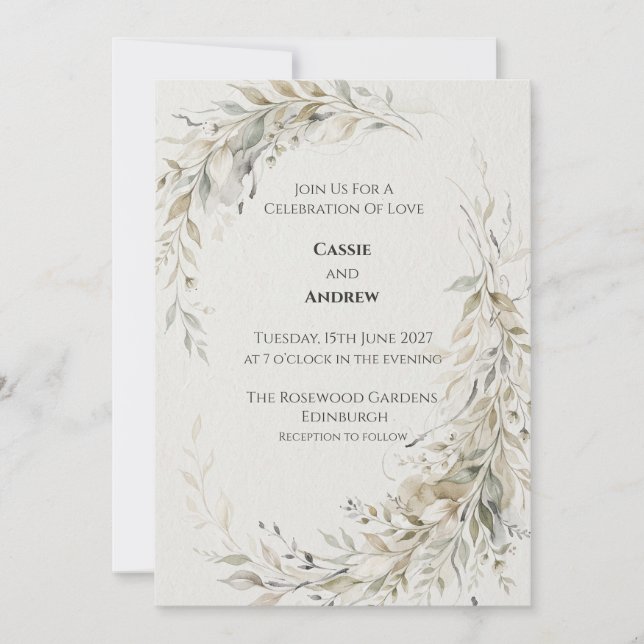 Green Gold Foliage Wedding Invitation (Front)