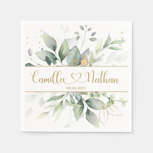 Green & Gold Foliage Wedding Napkin