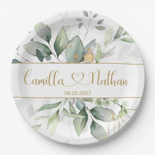Green & Gold Foliage Wedding Paper Plate