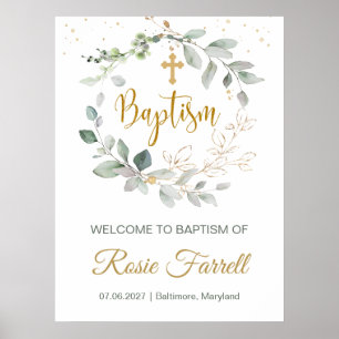 Green & gold foliage, welcome Baptism sign