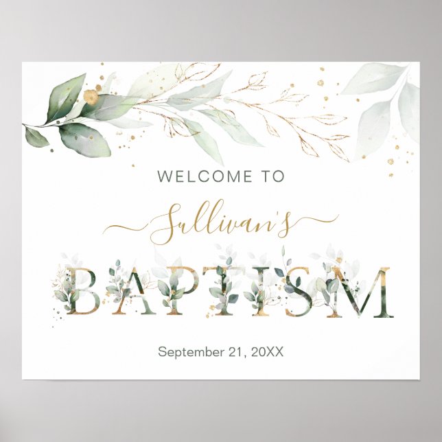 Green & gold foliage Welcome Baptism sign (Front)