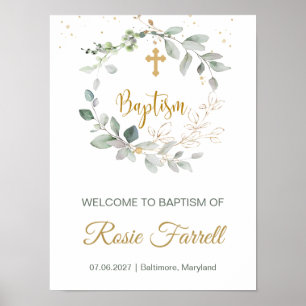 Green & gold foliage, welcome Baptism sign