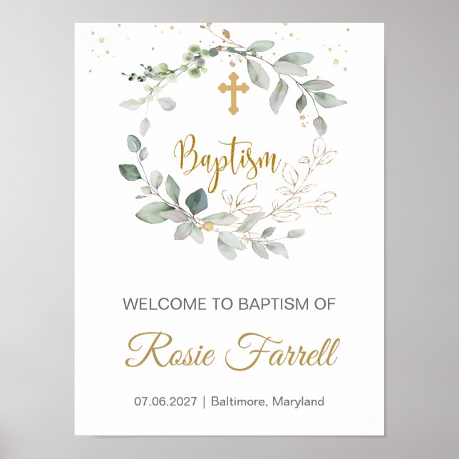 Green & gold foliage, welcome Baptism sign (Front)