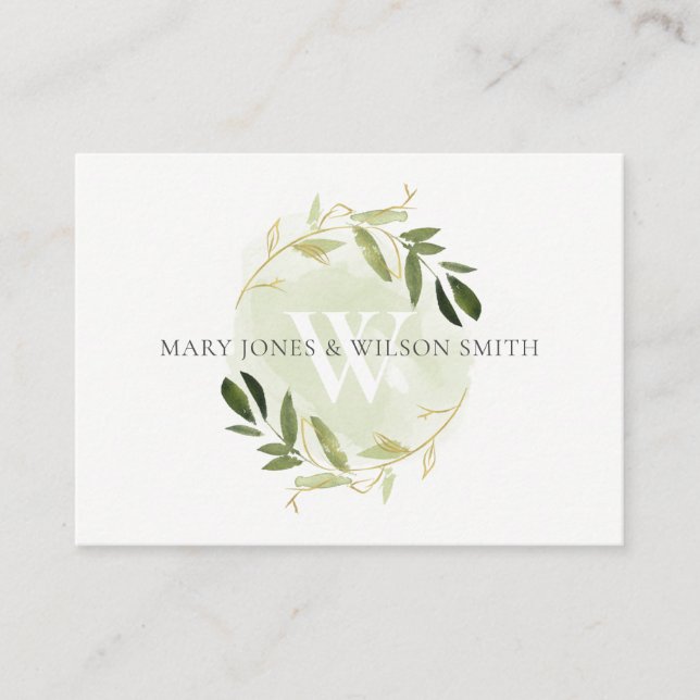 GREEN GOLD FOLIAGE WREATH WEDDING WISHING WELL ENCLOSURE CARD (Front)