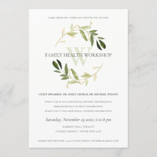 Green Gold Foliage Wreath Workshop Event Invitation