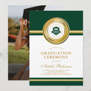 Green & Gold Formal Graduation Ceremony Photo Invitation