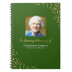 Green Gold Funeral Condolence   Photo Memorial Notebook