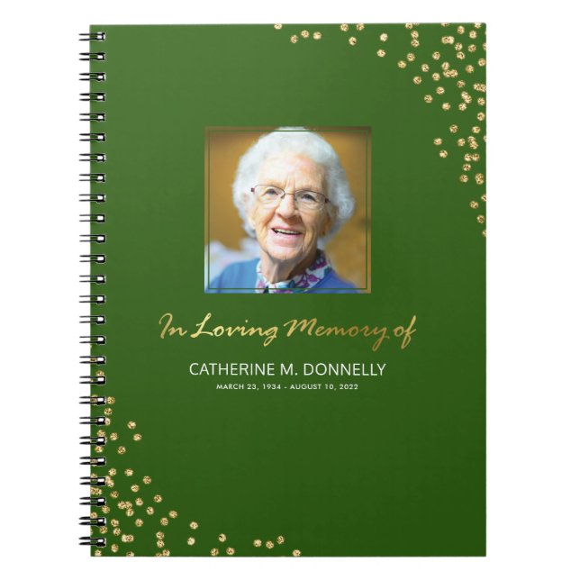 Green Gold Funeral Condolence | Photo Memorial Notebook (Front)