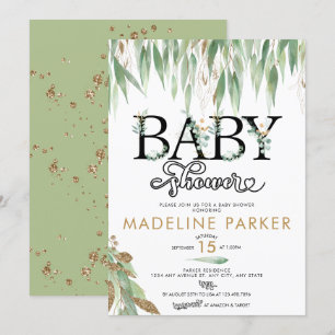 Green & Gold   Gender Neutral Baby Shower Invitation