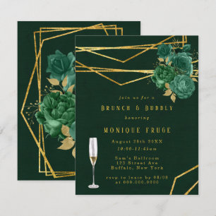 Green & Gold Geometric Floral Brunch & Bubbly Invitation