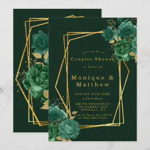 Green Gold Geometric Floral Couples Shower Invites