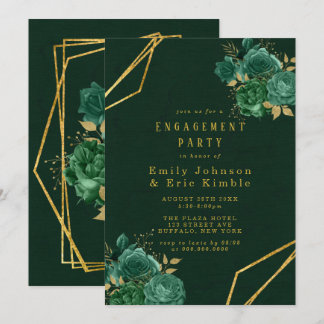 Green & Gold Geometric Floral Engagement Party Invitation