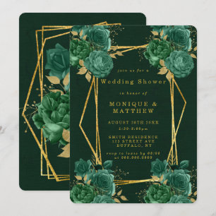 Green Gold Geometric Floral Wedding Shower Invites