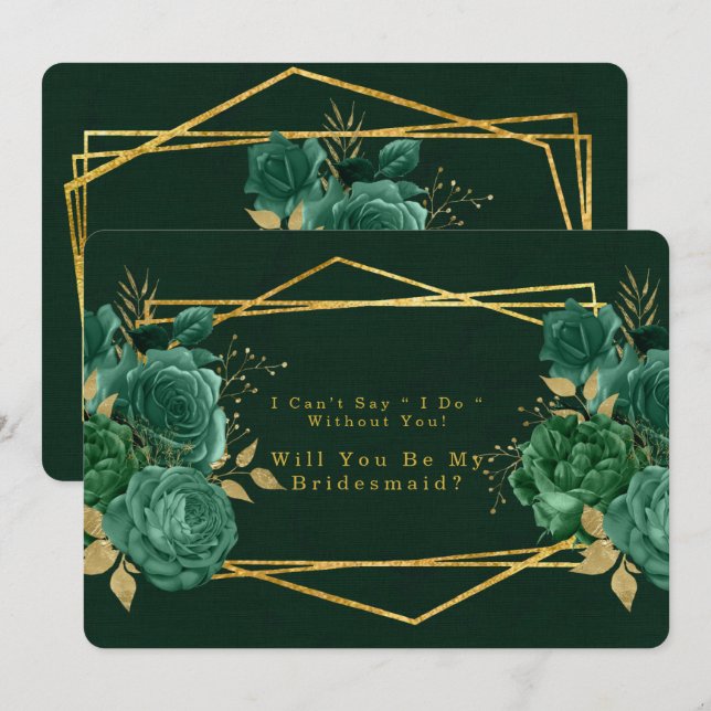 Green & Gold Geometric Will You Be My Bridesmaid Invitation (Front/Back)