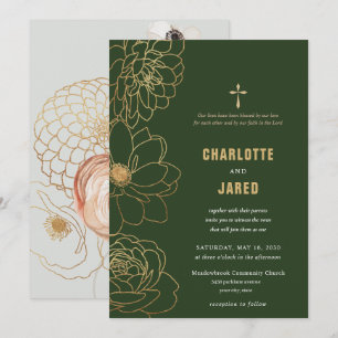 Green Gold Gilded Cross Wedding Invitation