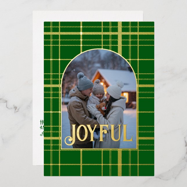 Green & Gold Gingham Christmas Holiday Photo (Front/Back)