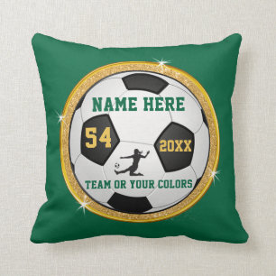 Green, Gold Girls Soccer Senior Night Gift Ideas Cushion