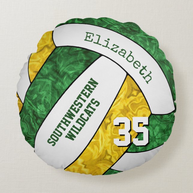 green gold girls volleyball team keepsake round cushion (Front)