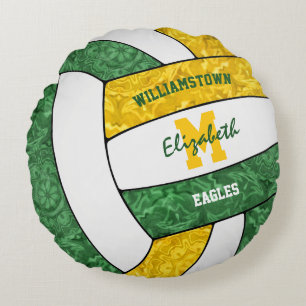 green gold girly sports volleyball team colours  round cushion