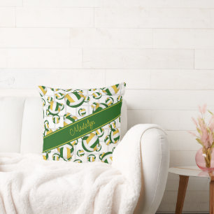 green gold girly volleyballs pattern w net accent cushion