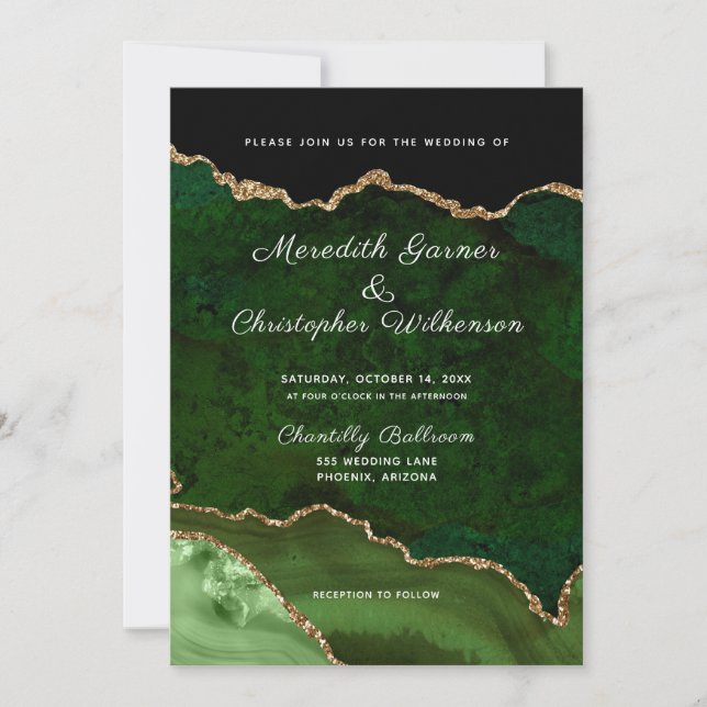Green Gold Glitter Agate Geode Wedding Invitation (Front)