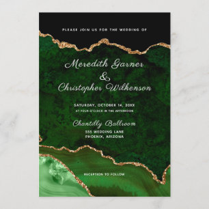 Green Gold Glitter Agate Geode Wedding Invitation