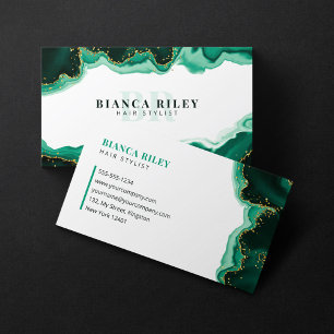 Green Gold Glitter Agate Hair Stylist Initial Logo Business Card
