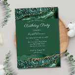 Green Gold Glitter Agate Marble For Her Birthday Invitation<br><div class="desc">A green gold glitter marble agate birthday invitation for just about any year. All fields can be edited with your party details.</div>