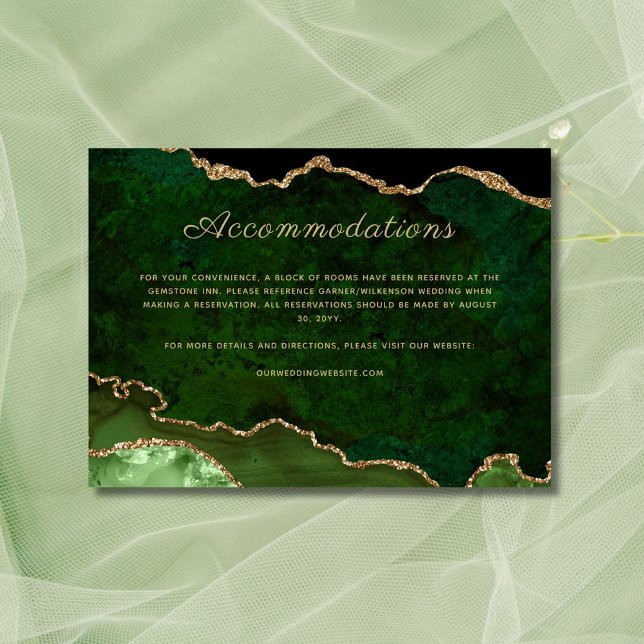 Green Gold Glitter Agate Wedding Accommodations Enclosure Card (Creator Uploaded)