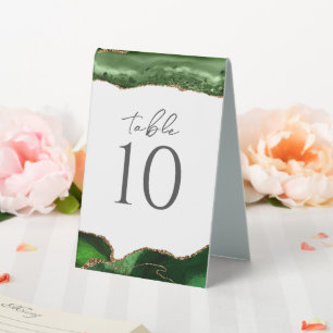Green Gold Glitter Agate Wedding Table Number