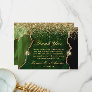 Green Gold Glitter Agate Wedding Thank You Card