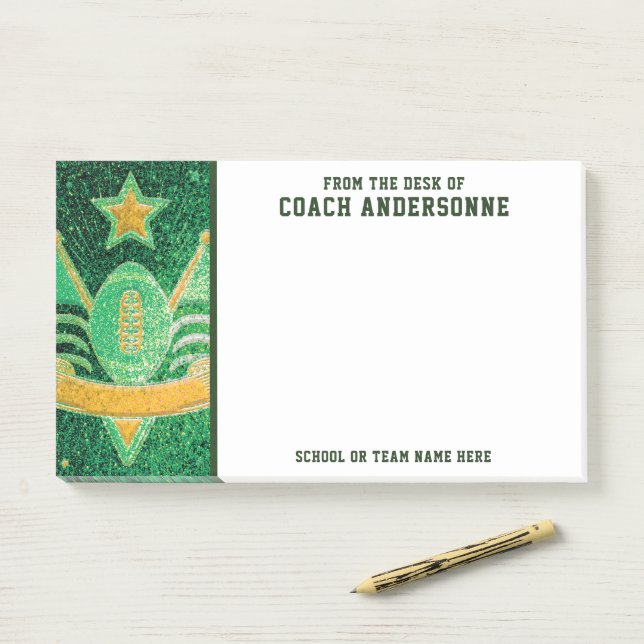 Green Gold Glitter American Football Coach Fathers Post-it Notes (On Desk)