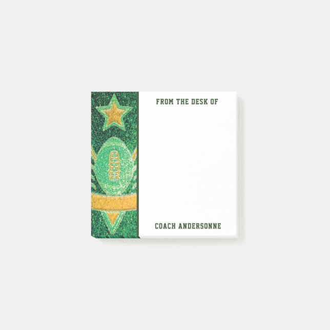 Green Gold Glitter American Football Coach Fathers Post-it Notes (Front)