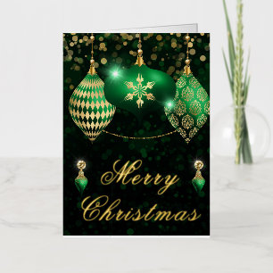 Green & Gold Glitter Baubles Christmas Foil Holiday Card
