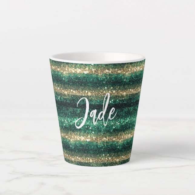 Green Gold Glitter Christmas Latte Mug (Front)
