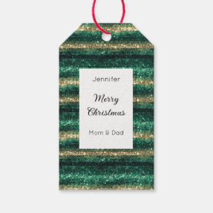Green Gold Glitter Christmas Rectangle Gift Tags