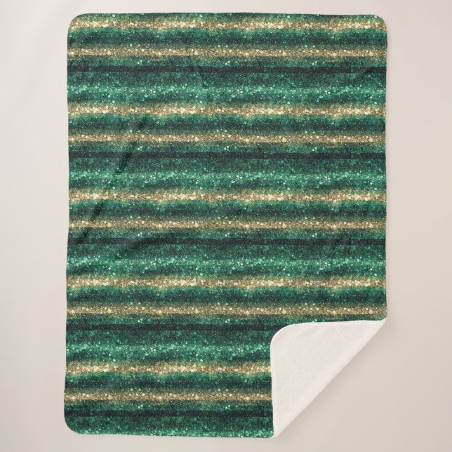 Green Gold Glitter Christmas Sherpa Blanket (Front)