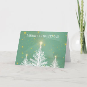 Green Gold Glitter Christmas Tree Snow Decor Holiday Card