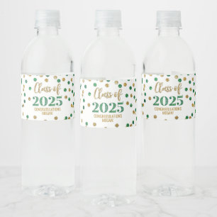 Green Gold Glitter Class of 2025 Graduation Water Bottle Label