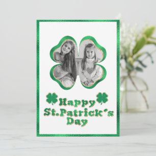 Green & Gold Glitter Clover Photo St. Patrick's Holiday Card