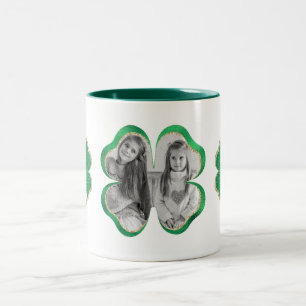 Green & Gold Glitter Clover Photo Two-Tone Coffee Mug