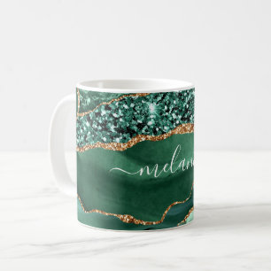 Green Gold Glitter Coffee Mug Personalised Name