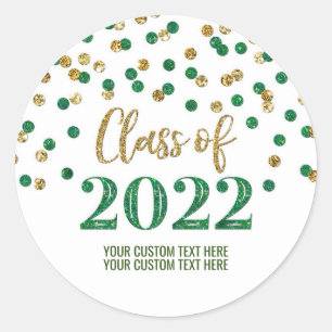 Green Gold Glitter Confetti Graduation 2022 Classic Round Sticker
